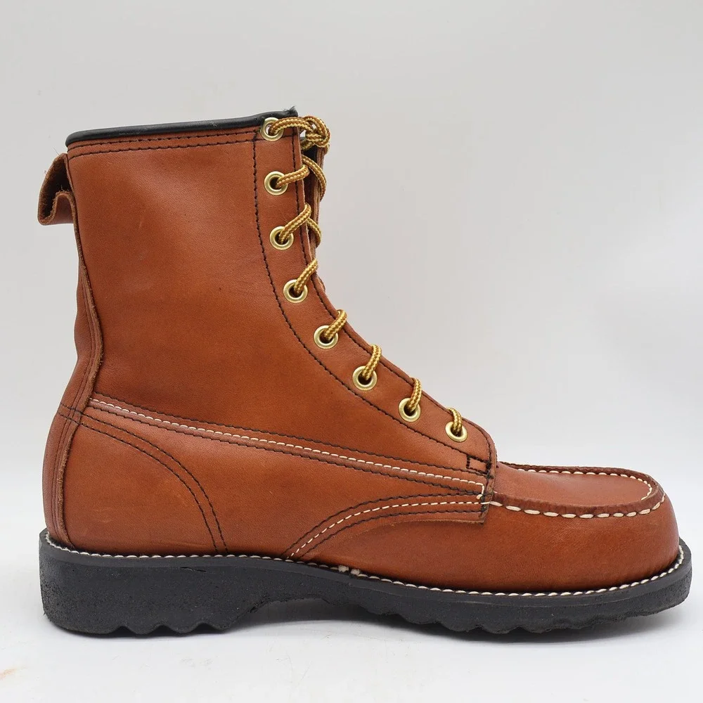 Tuff-Welt Work Boots Mens 7 Vintage Brown Full Grain Leather Moc Toe USA 332